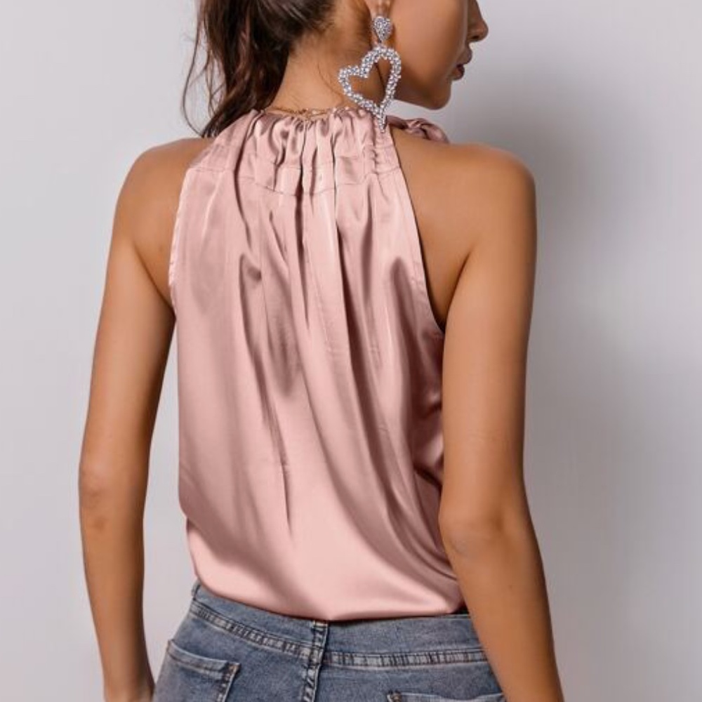 Boho Burgundy Red satin halter top summer Minimalist - Picture 4 of 12